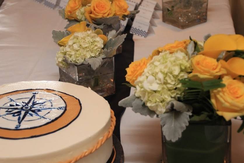 Nautical Cake and flowers on the Odyssey