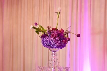 Table setup with flower centerpiece