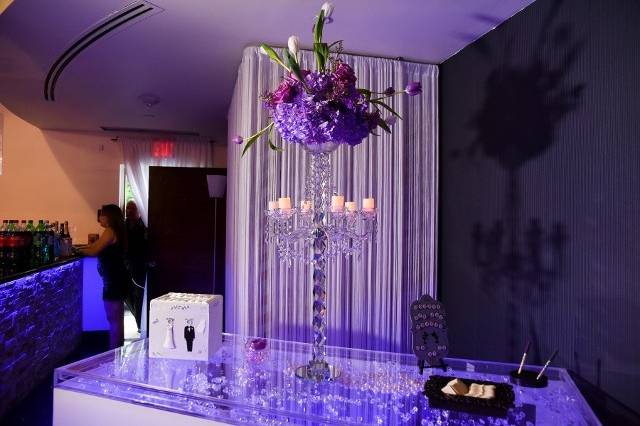 Table setup with flower centerpiece