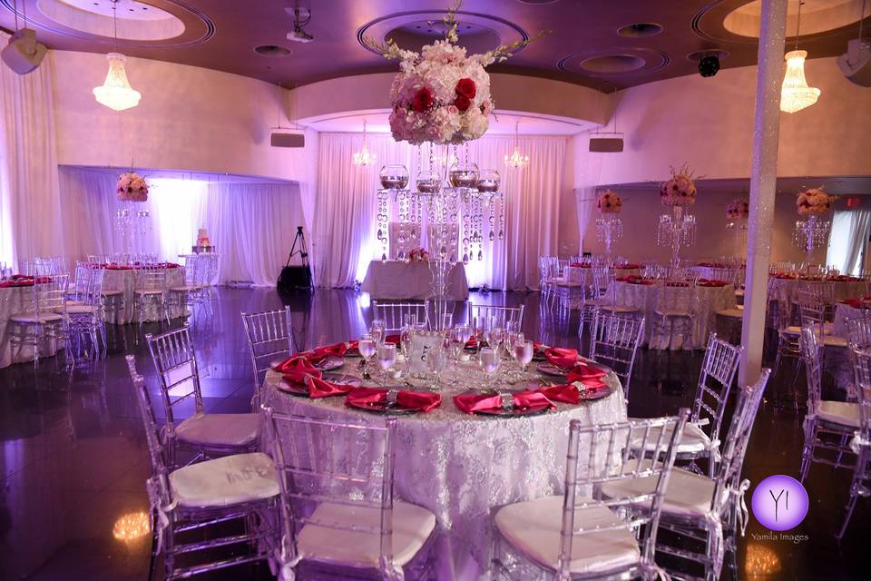 Table setup with flower centerpiece