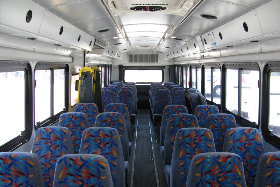 Interior view of our 44 passenger activity bus
