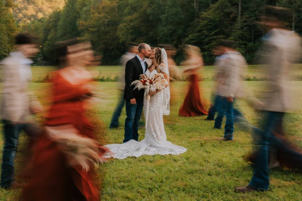 Motion blur of wedding party