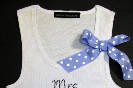 New Mrs. tank top personalized just for you with dozens of crystal colors.  Dress it up with a cute polka dot bow!