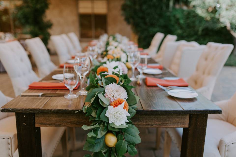 Table setting and floral centerpiece