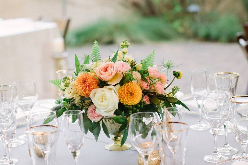 Table setting and floral centerpiece