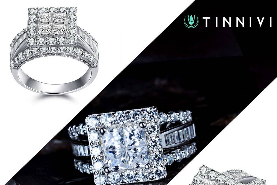 Tinnivi Black Titanium hotsell Steel Fashion Two Princess Cut Created White Sapphire Adj