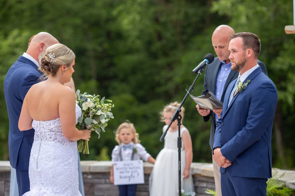 Ceremony at fireplace