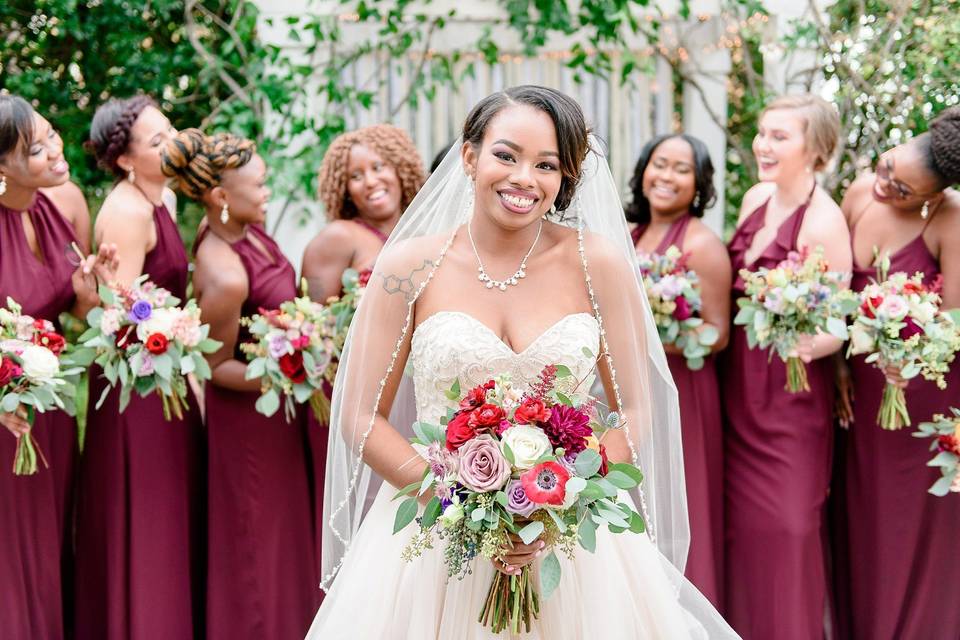 The bride with her bridesmaids