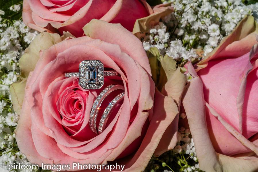 Wedding rings on a flower