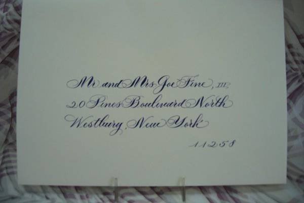 Custom color match Calligraphy. Open Bridal Script.