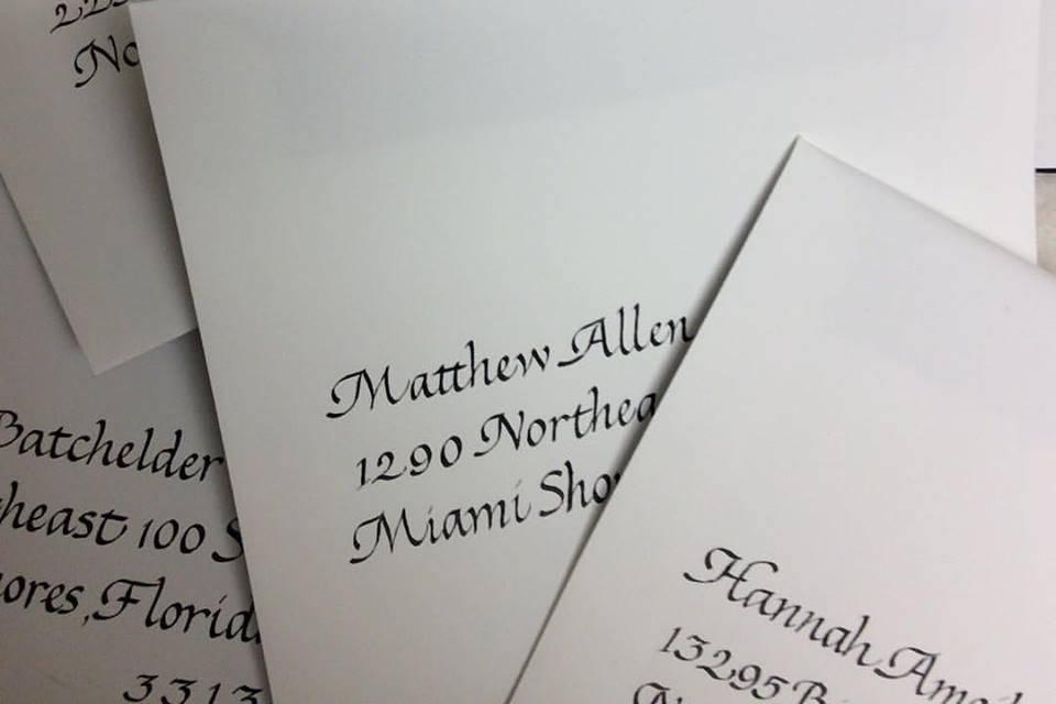 Italic writing on oversized envelopes. #CalligraphybyElaine