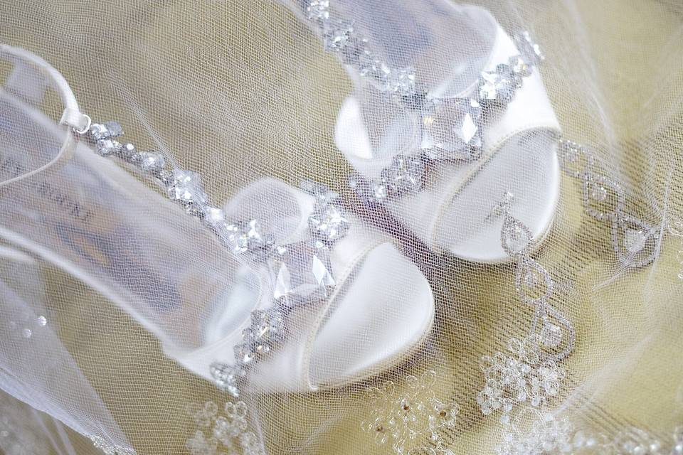 Brides shoes and Veil. Boston Wedding