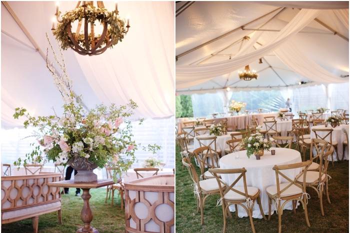 Tent with wooden chandelier