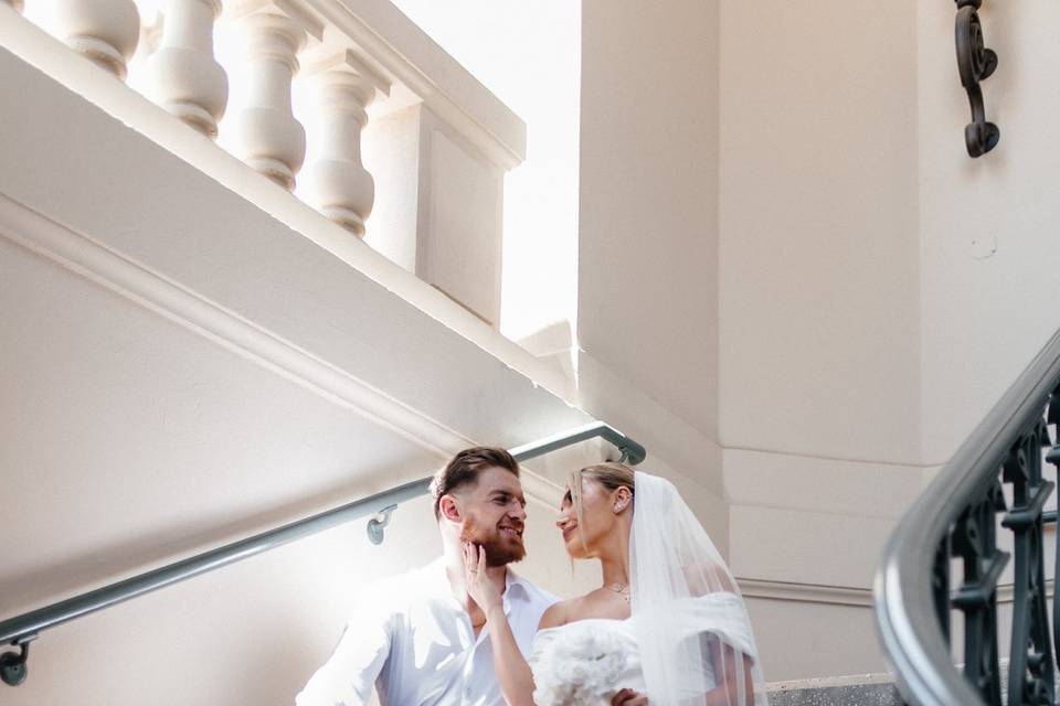 A romantic stairway portrait c