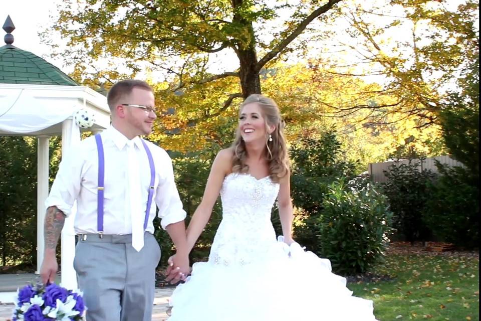 Sarah and Justin walk down the aisle together for their post-ceremony video shoot!