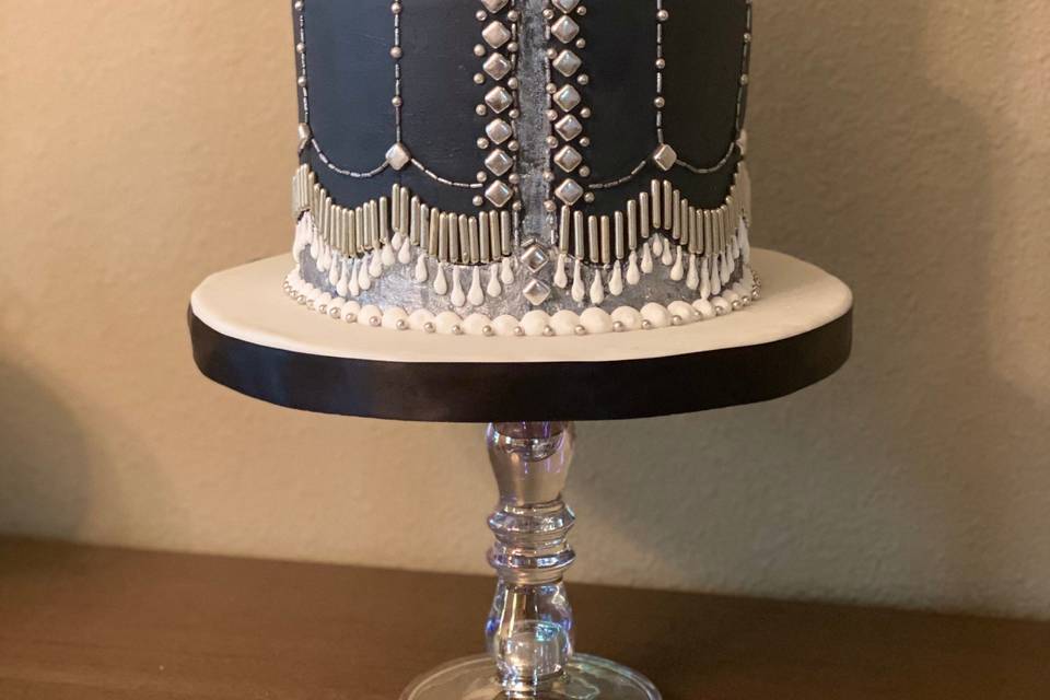 Beads embroidery wedding cake