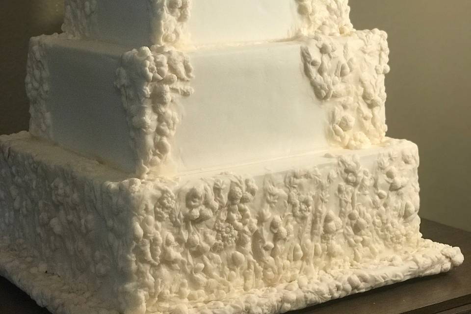 Bas relief wedding cake angled