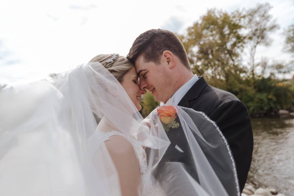 Waterfront wedding portrait