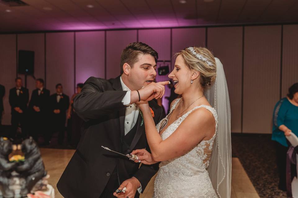 Sharing the wedding cake