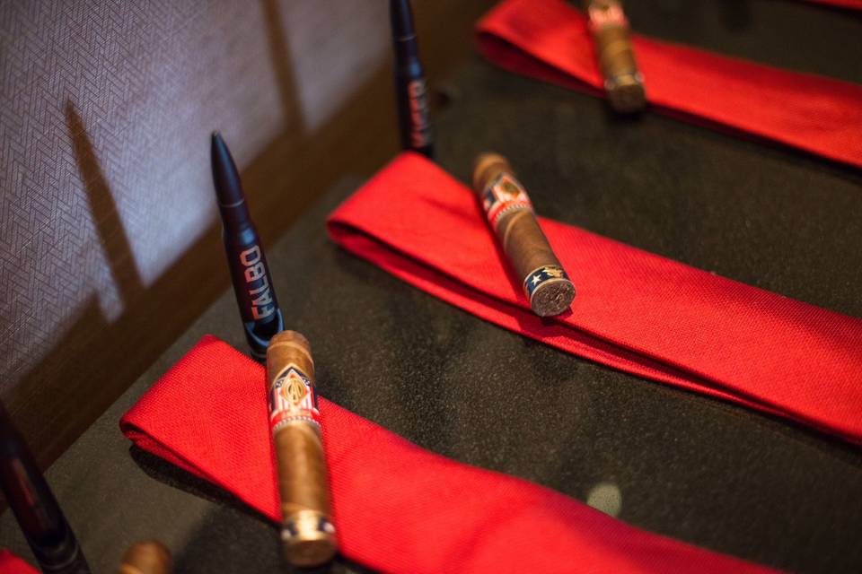 Our .50 Caliber Bottle Openers as part of the spread for groomsmen gifts