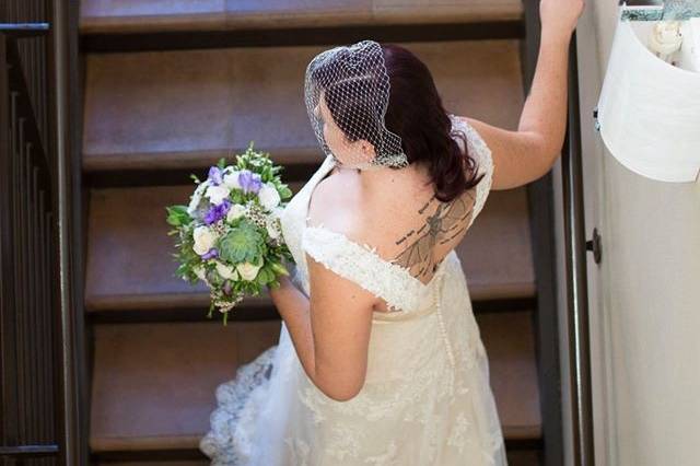 Bride by the stairs