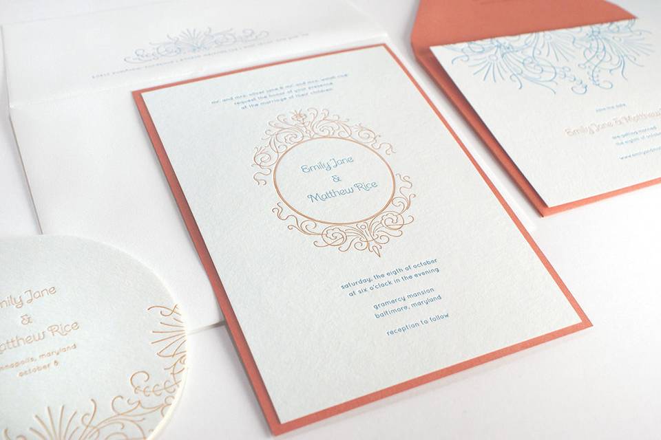 For that touch of color mount for wedding invitation - letterpress by Gilah Press