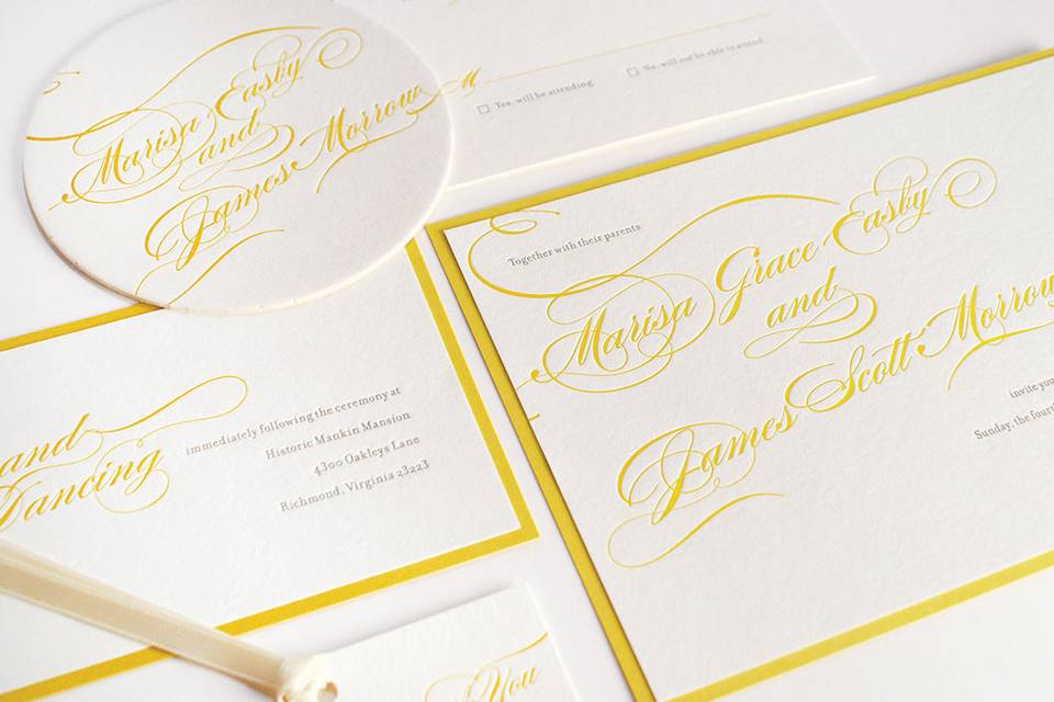 Calligraphed look-alike wedding invitation by Gilah Press