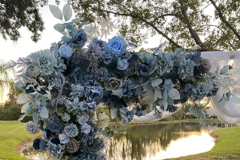 Dusty Blue Silk Floral Arch