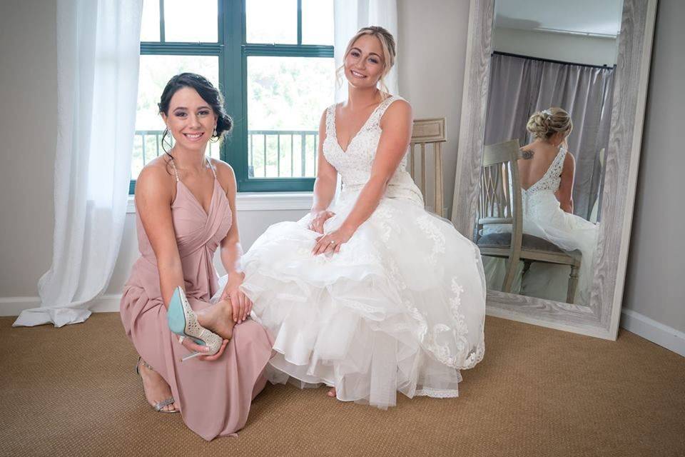 Bride and bridesmaid