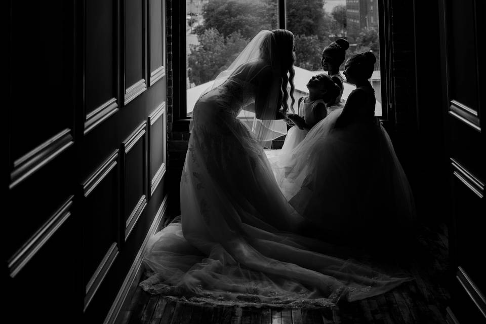 Bride with little flower girls