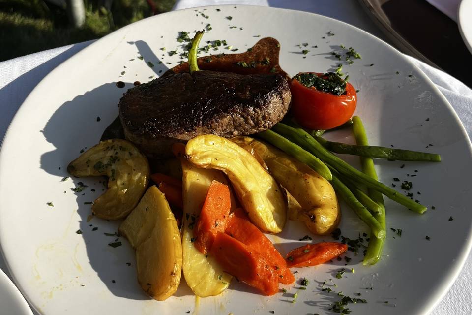 Plated steak entrée