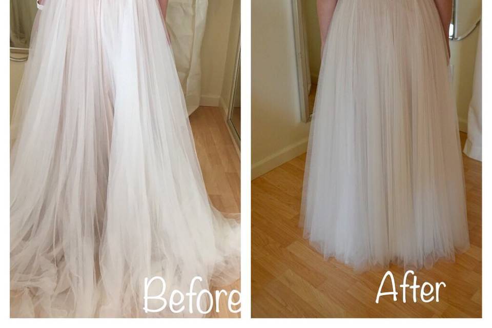 Before and after bridal gown alteration