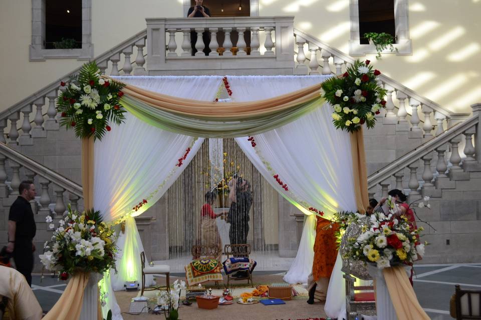 Draped Mandap / Canopy with Floral TieBacks