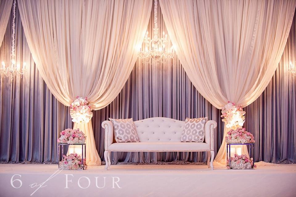 Drapery, Floral TieBacks, Uplighting, and Special Decor (Chandeliers)