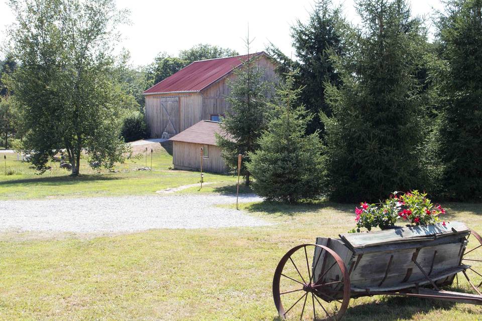 Barn, bunkhouse and antique spreader