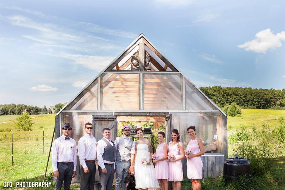 Bridal Party in Front of Atrium Greenhouse