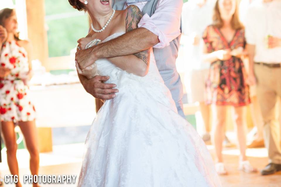 Hugs and Laughter in the decorated barn