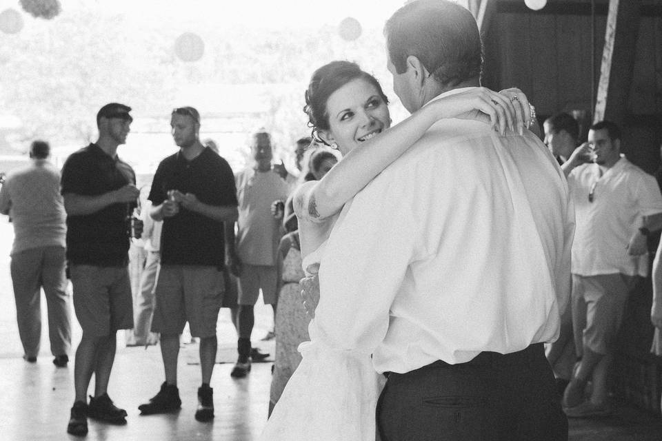 Black and White image of Barn Dancing