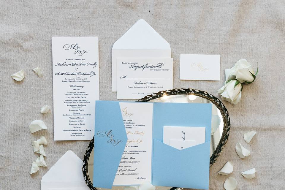Baby blue and Gold Foil.