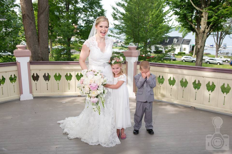 Bride with flower girl and ring bearer