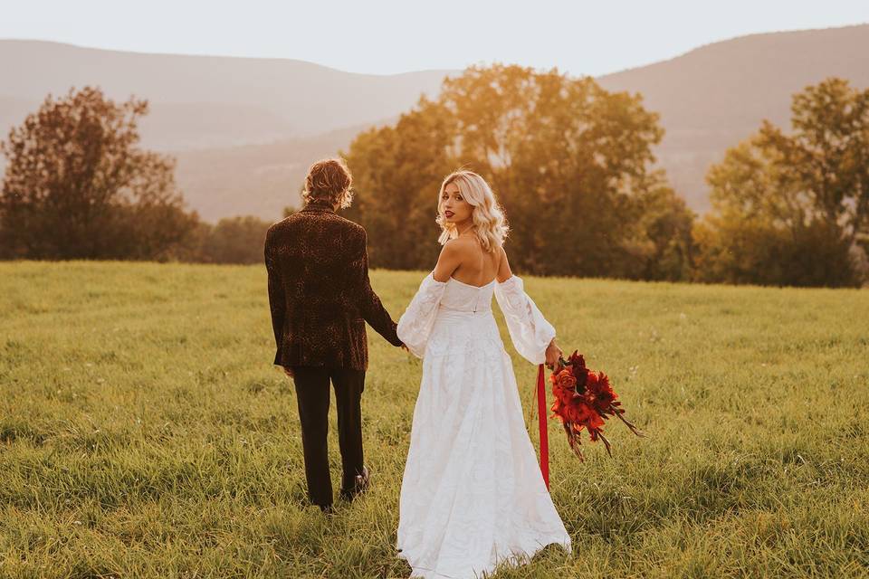 Couple in the mountain fields