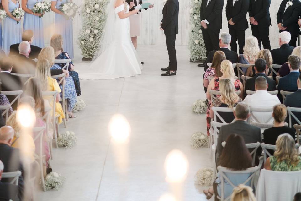 White barn ceremony