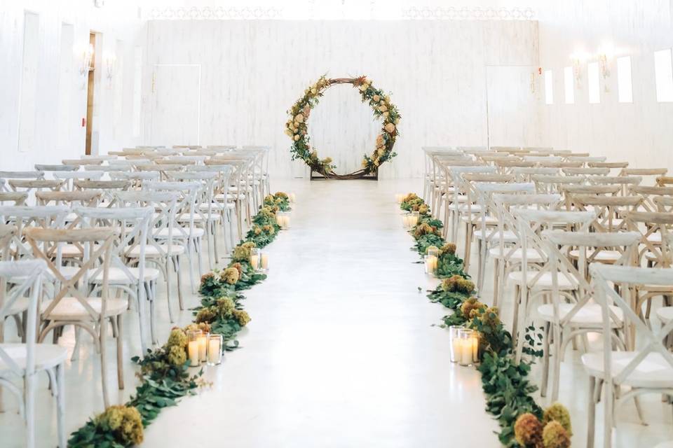 White Barn indoor ceremony