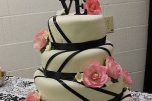 Pink and black stripes cake