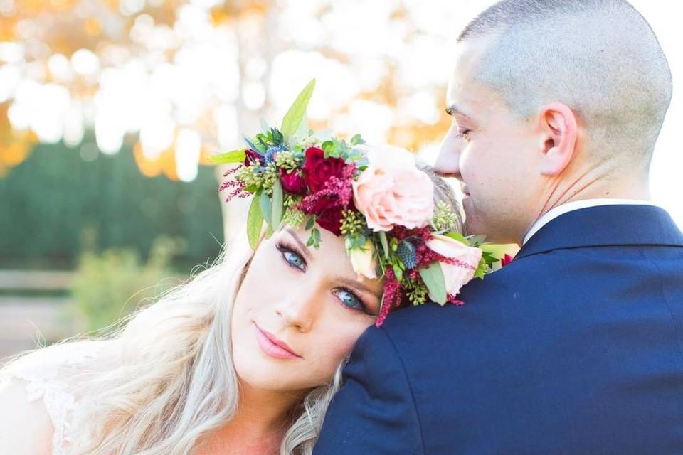 Wedding look with flower crown