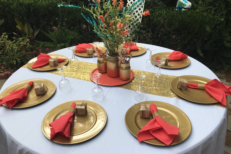Gold and red-orange table set-up
