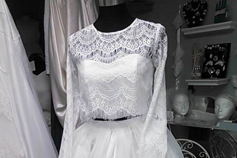3 piece crop top and short skirt Custom Wedding Gown by JenMar Creations
