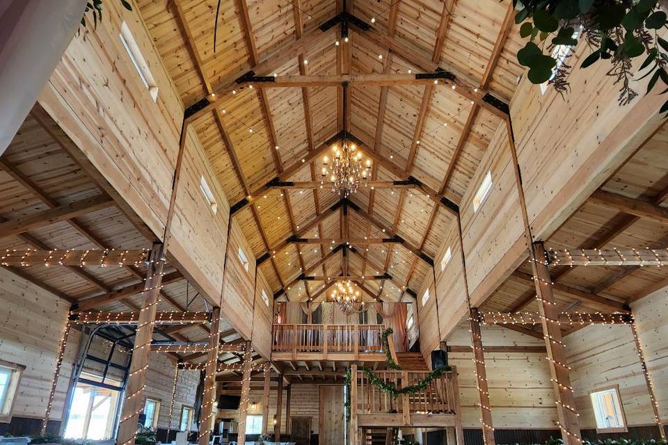 Lofty wooden barn with elegant lighting