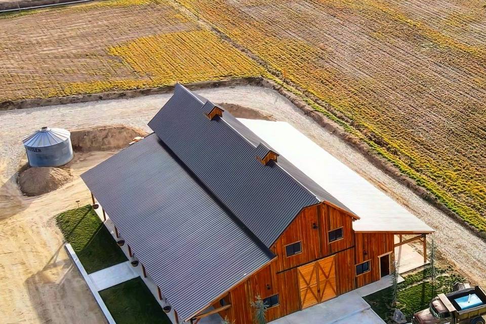 Aerial view of the wedding barn