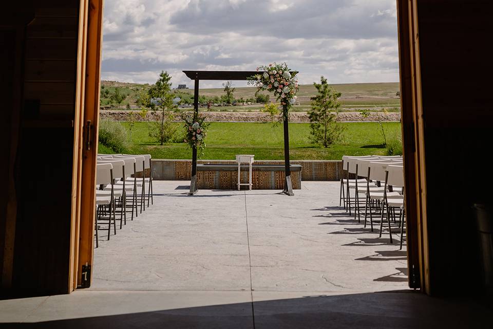 Looking out barn doors